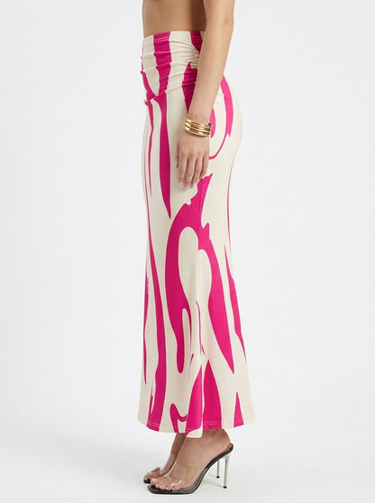 Printed Pleated Ruched Maxi Skirt