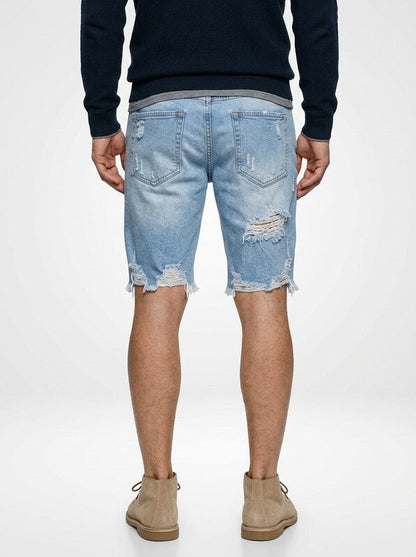 Men’s Distressed Denim Jeans Shorts Raw Hem Skinny Fit