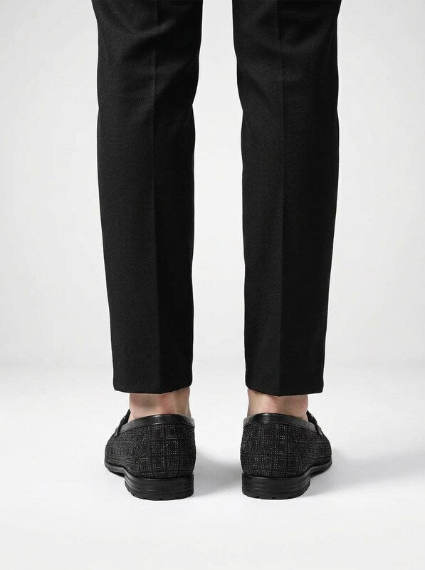 Men’s Chain Detail Slip On Plaid Loafers