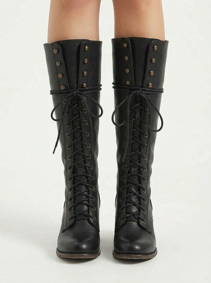 Women’s Lace-Up Knee High Block Heel Boots