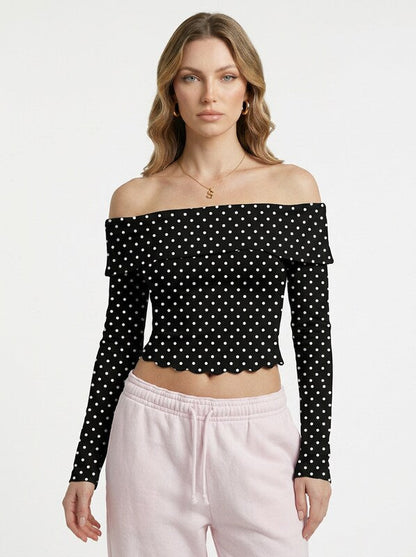 Women's Off Shoulder Leopard Print Mesh Puff Sleeve Cropped Shirt