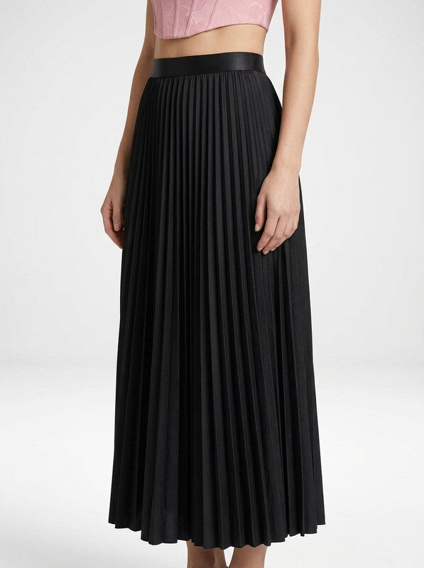 Pleated Midi Skirt with Elastic Waist