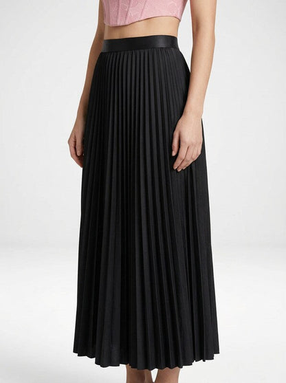 Pleated Midi Skirt with Elastic Waist
