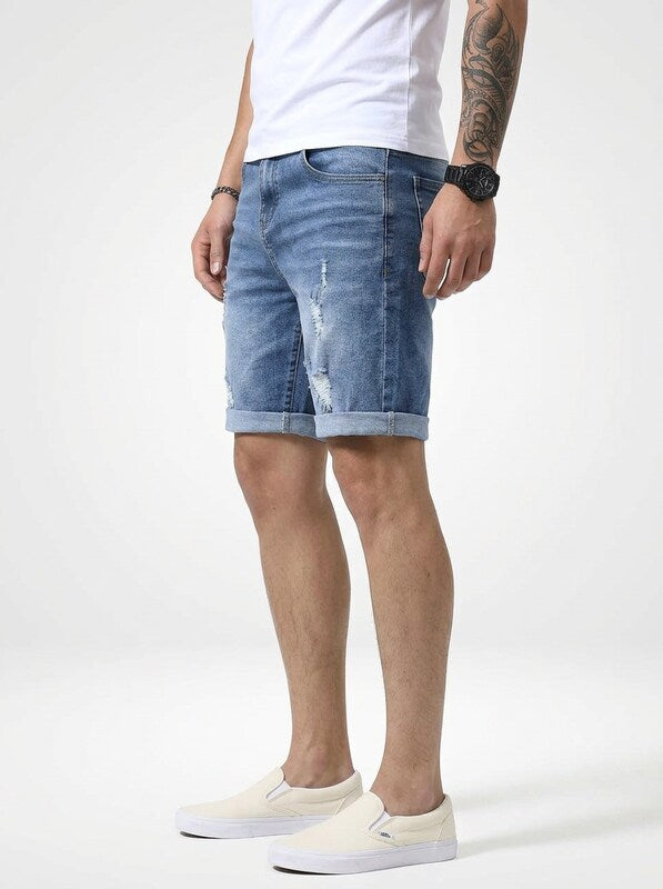 Men’s Frayed Ripped Denim Jeans Shorts Regular Fit