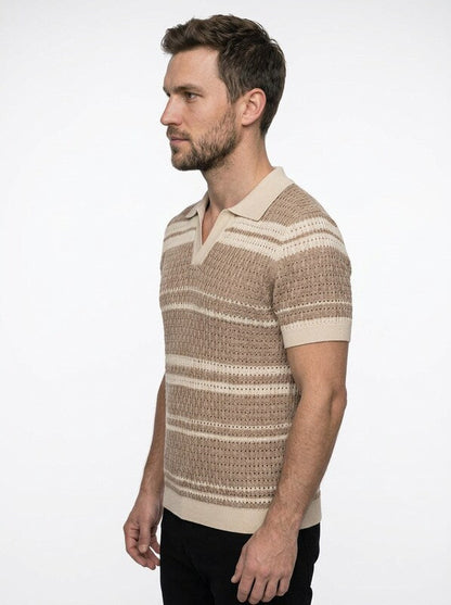 Open Collar Polo Shirt with Textured Knit