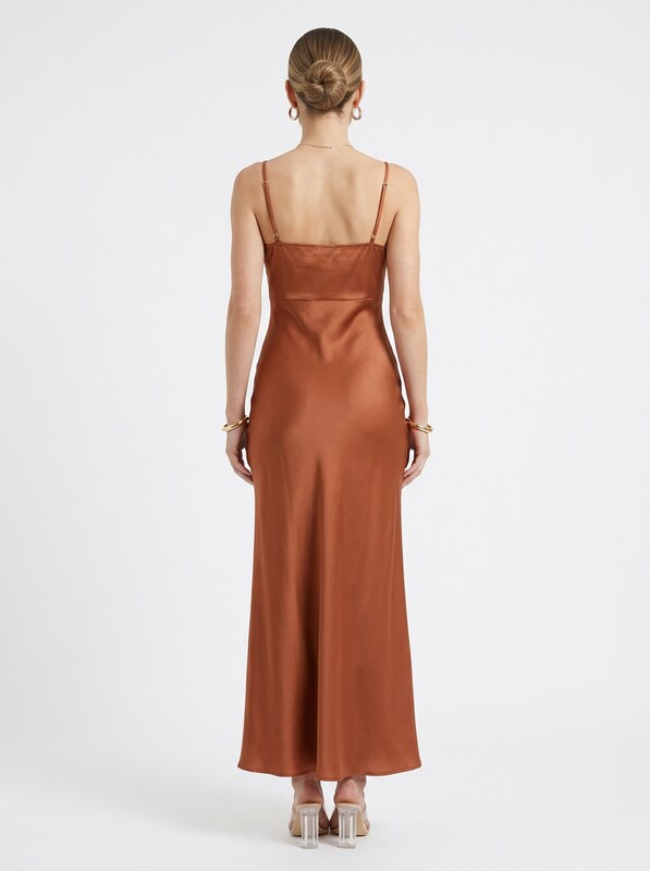 Satin Slip Thigh High Slit Maxi Cocktail Dress