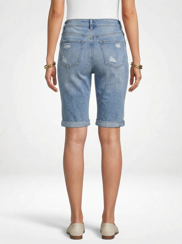 High Stretch Denim Jeans Shorts for Women Mid-Length Cut
