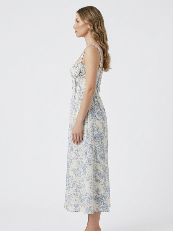 Floral Corset Tie Strap Midi Cocktail Dress