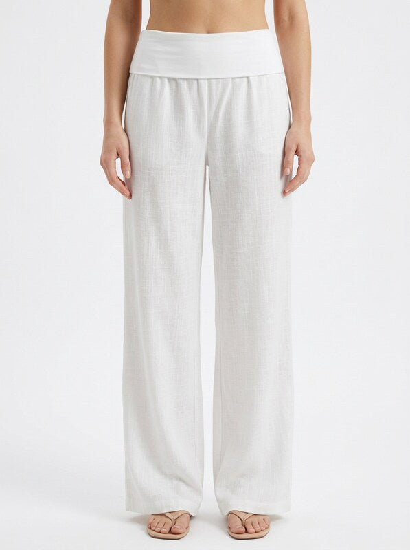 Women's Linen Blend Low Waist Wide Leg Pants