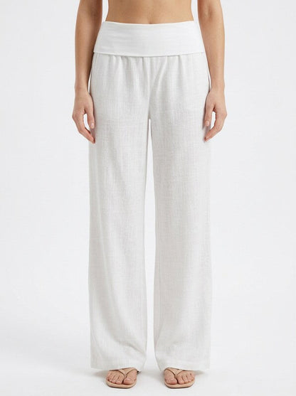 Women's Linen Blend Low Waist Wide Leg Pants