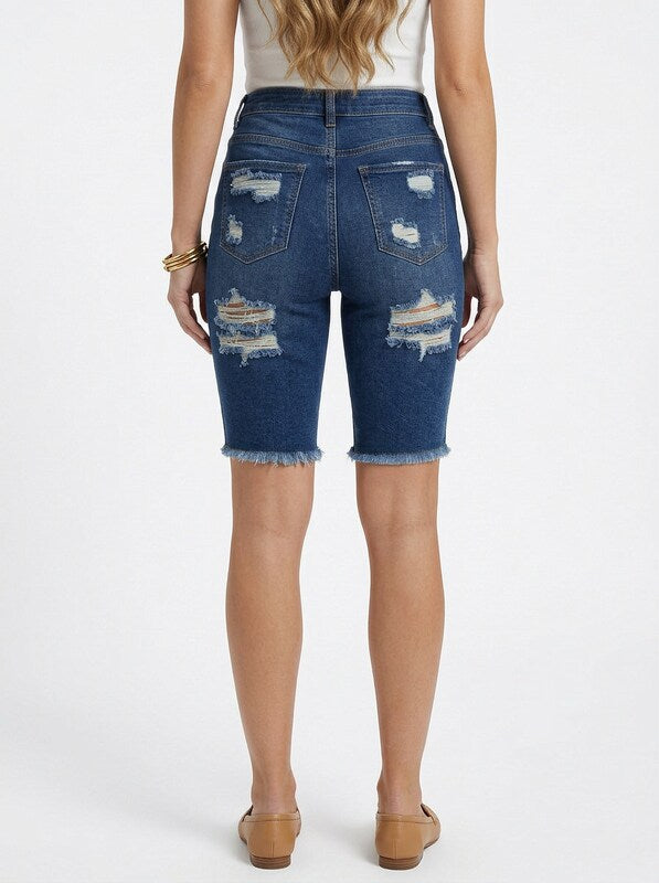 Women’s Fitted Denim Jeans Bermuda Shorts Distressed Design