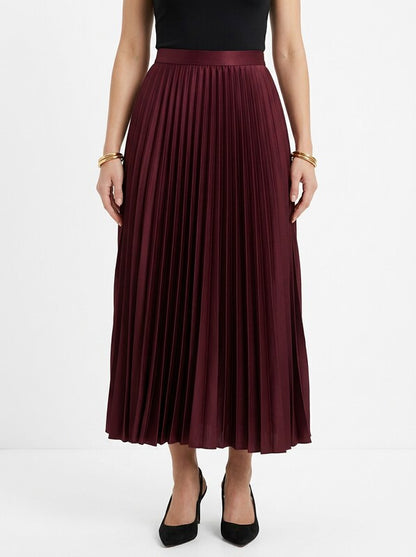 Women's Satin Pleated High Waist Midi Skirt