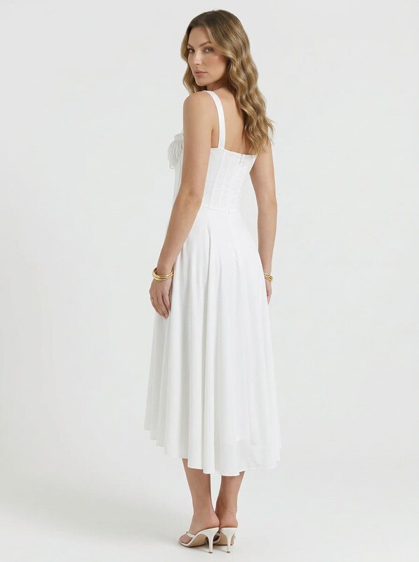 Corset Bodice Satin Midi Dress