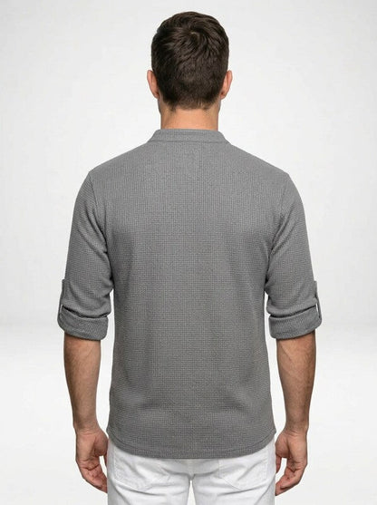 Men’s Lightweight Long-Sleeve Henley with Buttoned Placket