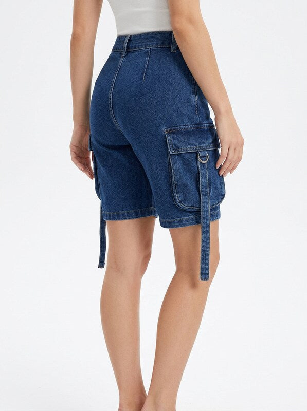 Women’s Loose Fit Denim Jeans Cargo Shorts Knee Length