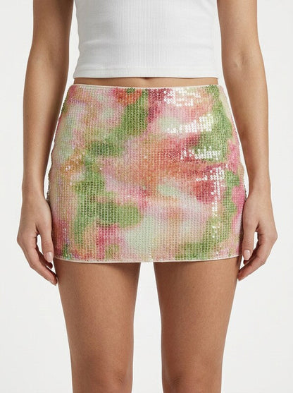 Sequin Abstract Print Mini Skirt