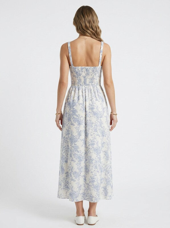 Floral Corset Tie Strap Midi Cocktail Dress