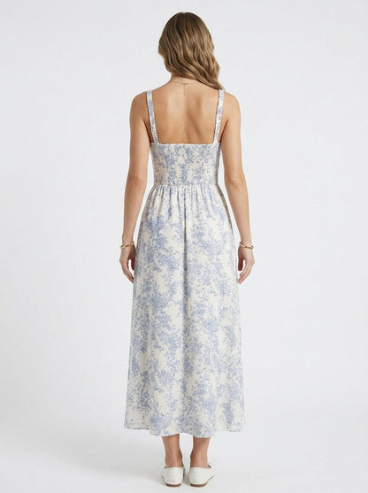 Floral Corset Tie Strap Midi Cocktail Dress