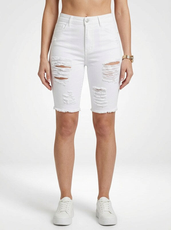 Women’s Fitted Denim Jeans Bermuda Shorts Distressed Design