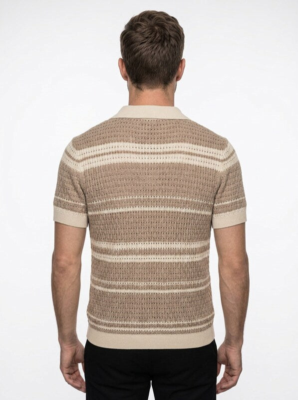 Open Collar Polo Shirt with Textured Knit