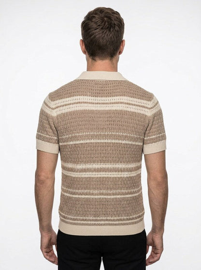 Open Collar Polo Shirt with Textured Knit
