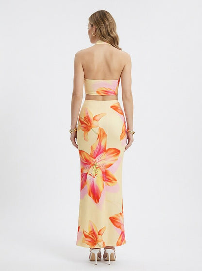 Tropical Halter Crop Top & Maxi Skirt 2 Piece Set
