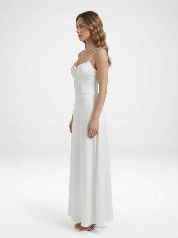 Sleeveless and Ruched Bodice Wedding Guest Maxi Dress
