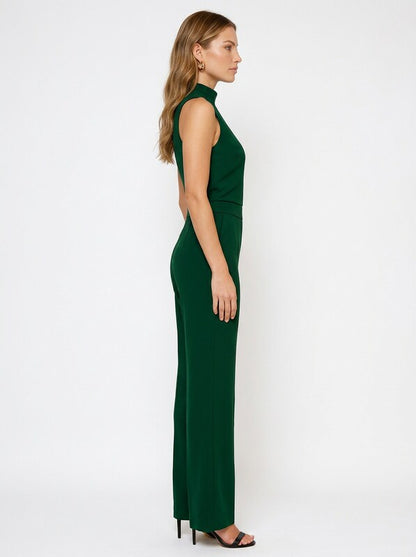Sleeveless Mock Neck Wide Leg Jumpsuit