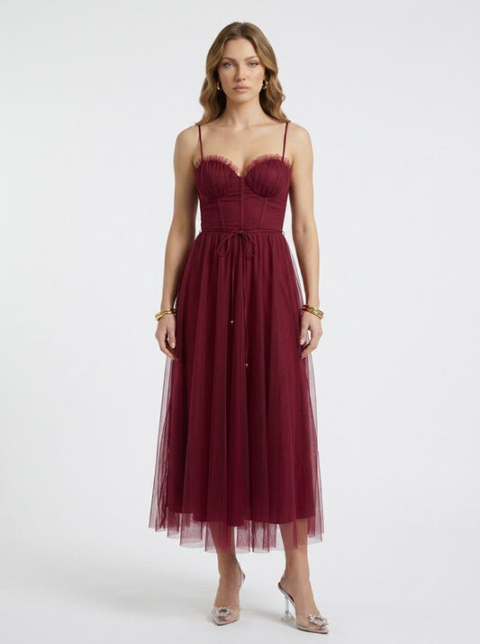 Corset Bodice Chiffon Midi Dress