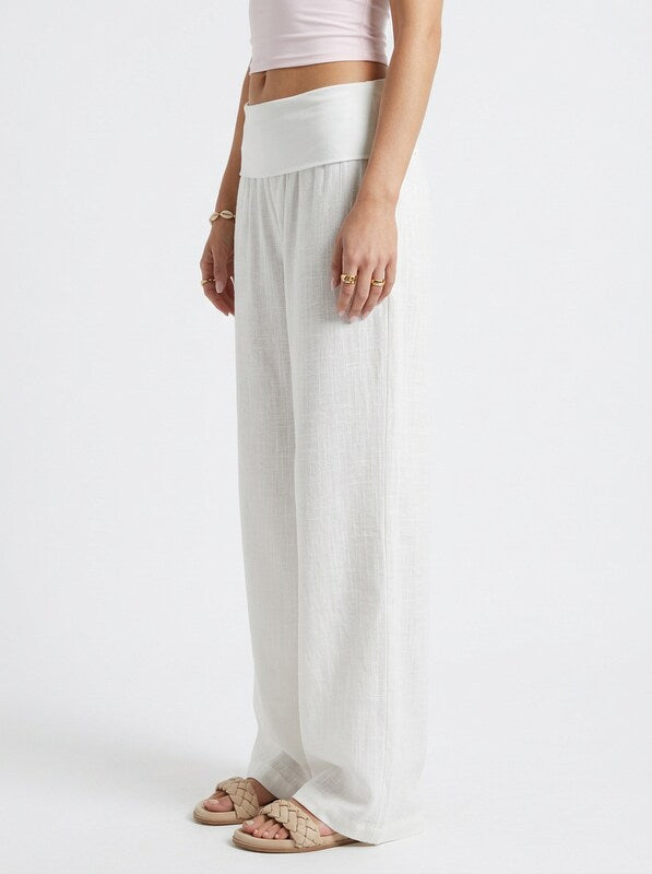 Women's Linen Blend Low Waist Wide Leg Pants