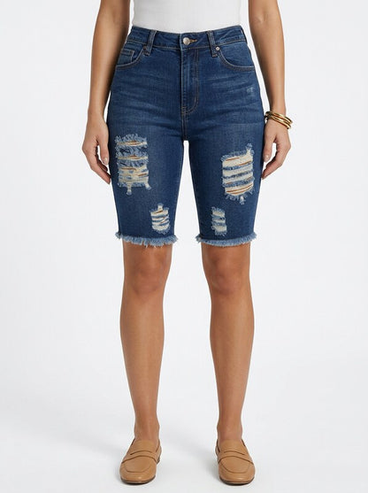 Women’s Fitted Denim Jeans Bermuda Shorts Distressed Design