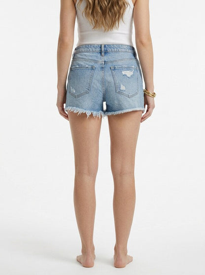 Ripped Denim Jeans Shorts for Women Mid-Rise Stretch Fit