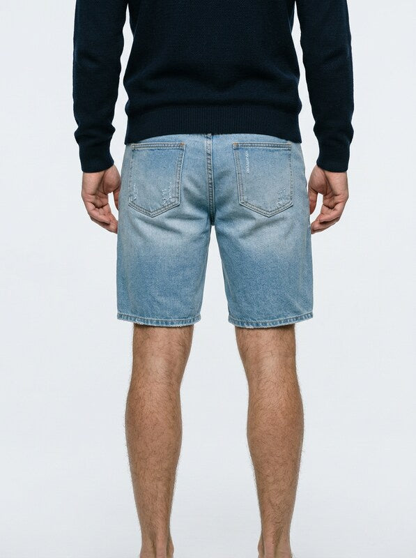 Casual Denim Jeans Shorts for Men Distressed Finish