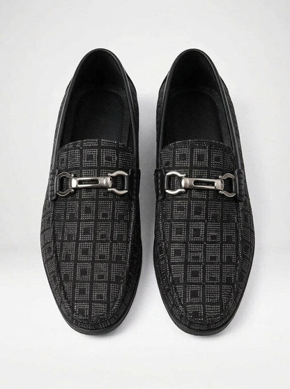 Men’s Chain Detail Slip On Plaid Loafers