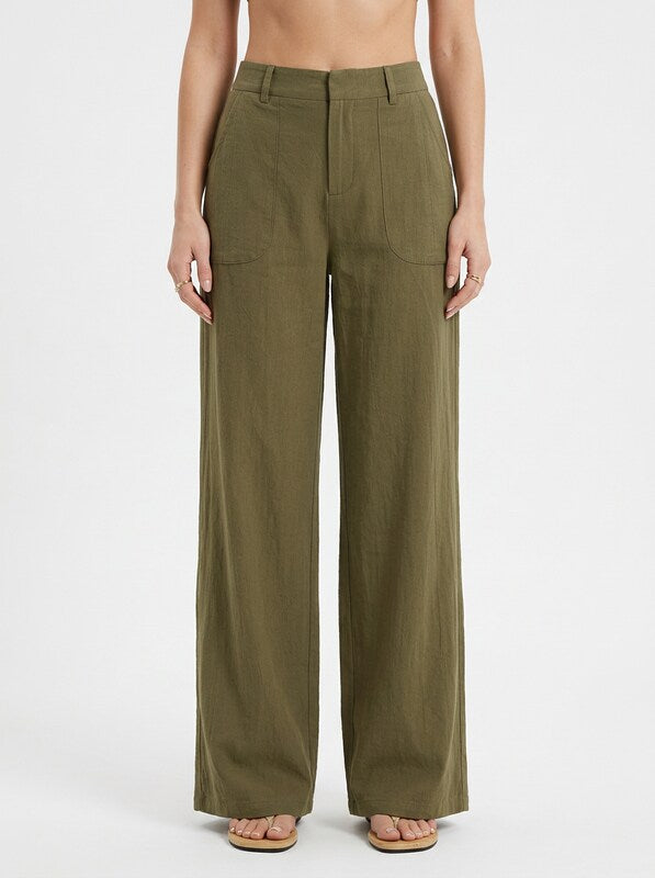Women's Linen Low Waist Straight Pants