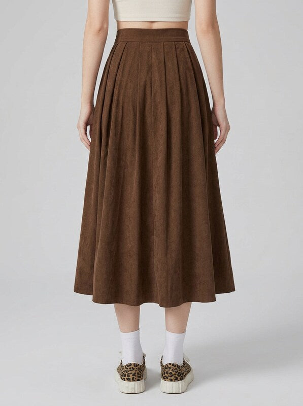 Pleated Midi Skirt Flowing A Line Silhouette