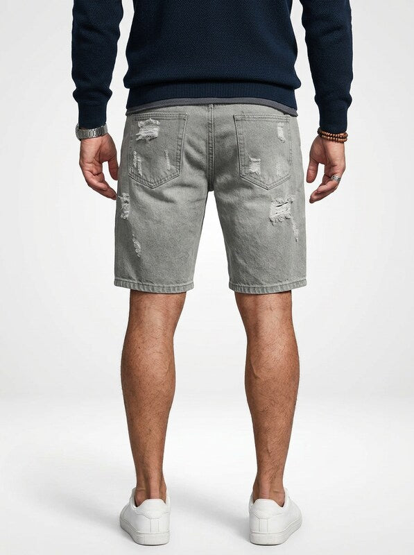 Men’s Distressed Denim Jeans Shorts Straight Cut