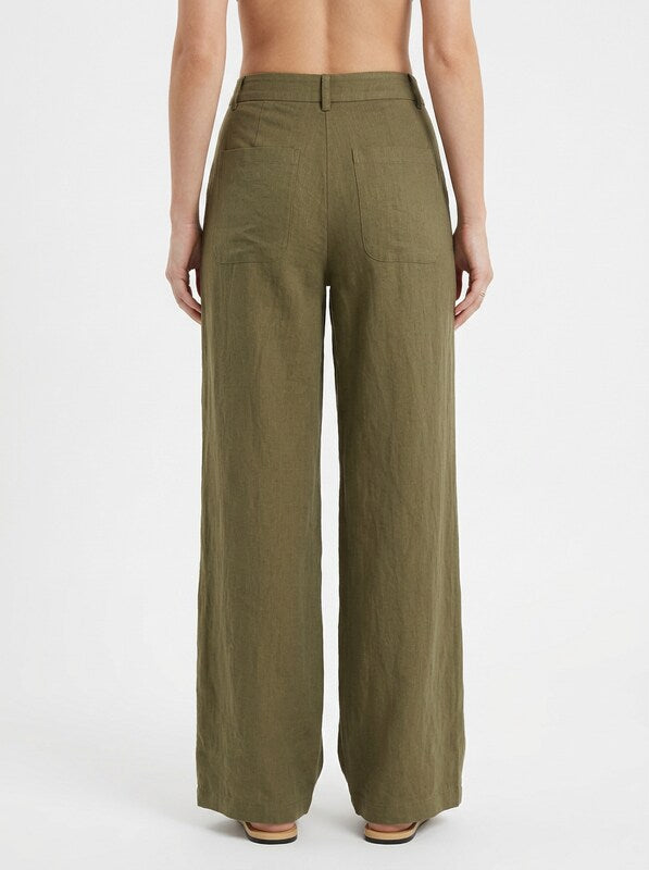 Women's Linen Low Waist Straight Pants