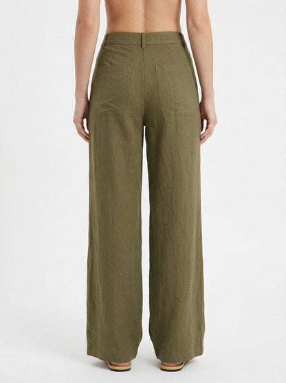 Women's Linen Low Waist Straight Pants