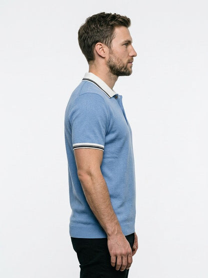 Men’s Short Sleeve Knit Polo Shirt with Colorblock Design