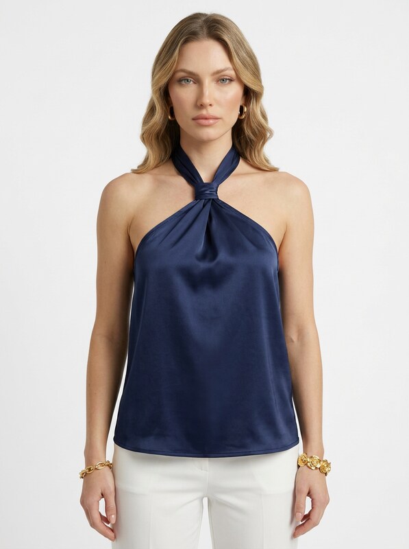 Women's Satin Off Shoulder Halter Sleeveless Backless Knot Top