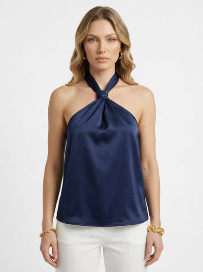 Women's Satin Off Shoulder Halter Sleeveless Backless Knot Top