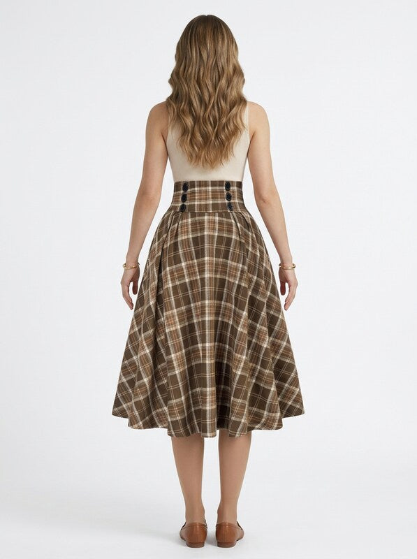 Plaid Midi Skirt A Line Silhouette