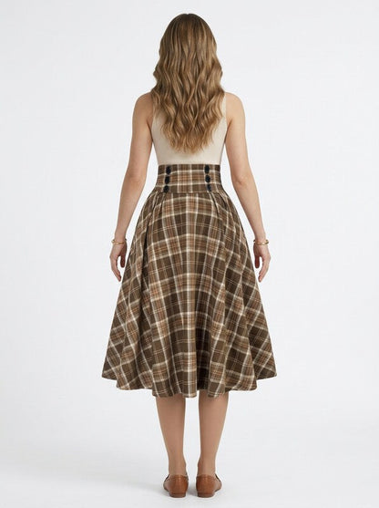 Plaid Midi Skirt A Line Silhouette
