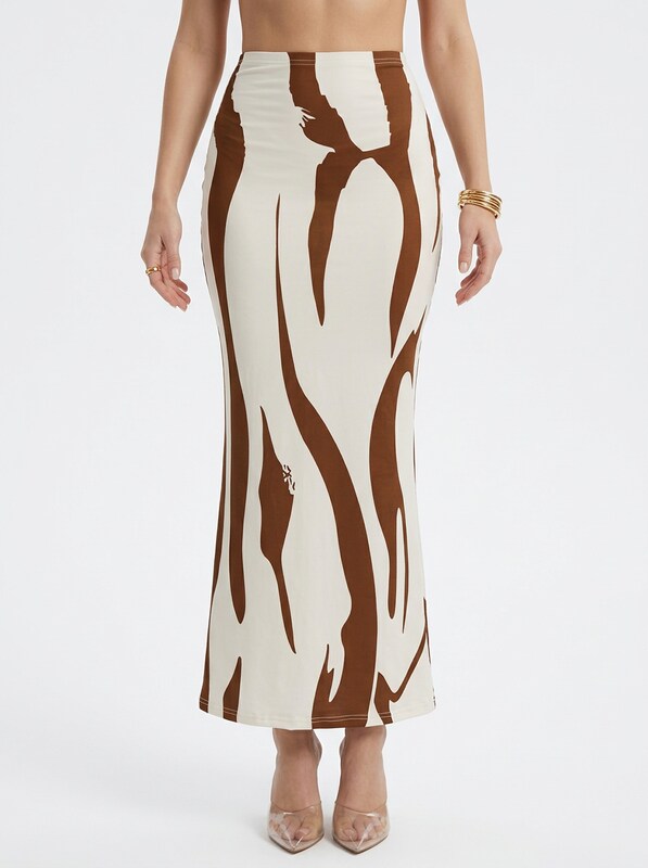 Printed Pleated Ruched Maxi Skirt