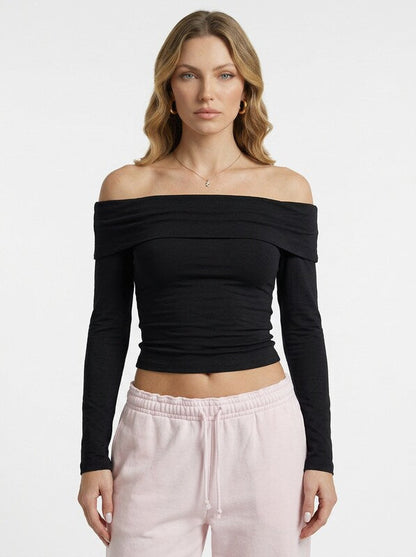 Women's Off Shoulder Leopard Print Mesh Puff Sleeve Cropped Shirt