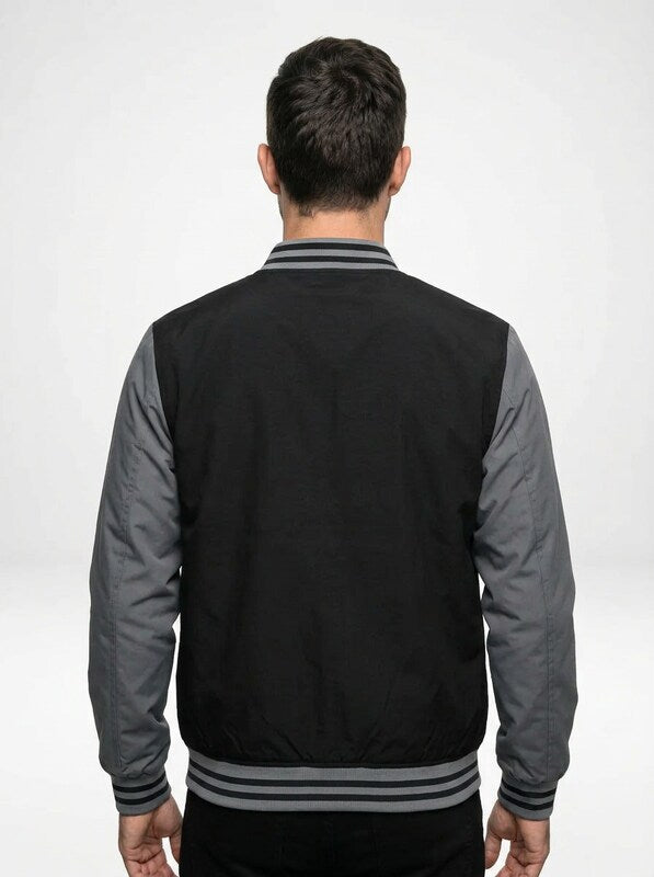 Men’s Color Block Striped Trim Bomber Jacket