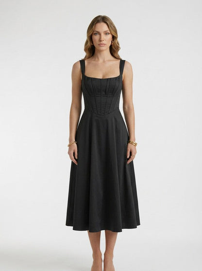 Corset Bodice Satin Midi Dress