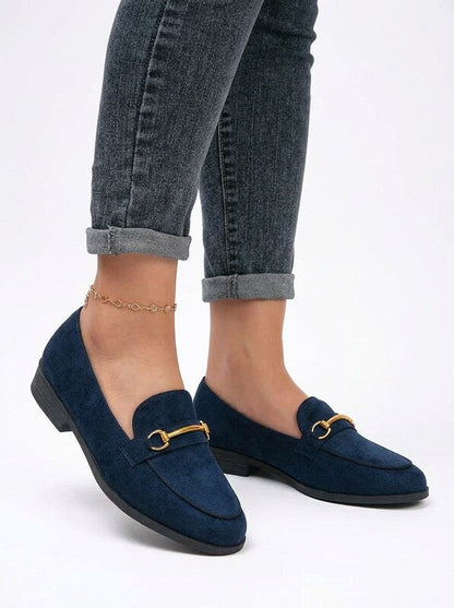 Women's Round Toe Metal Buckle Flat Loafers
