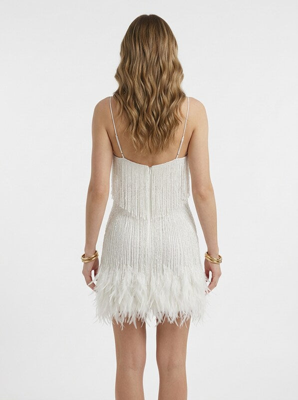 Feather Trim Bodycon Mini Dress